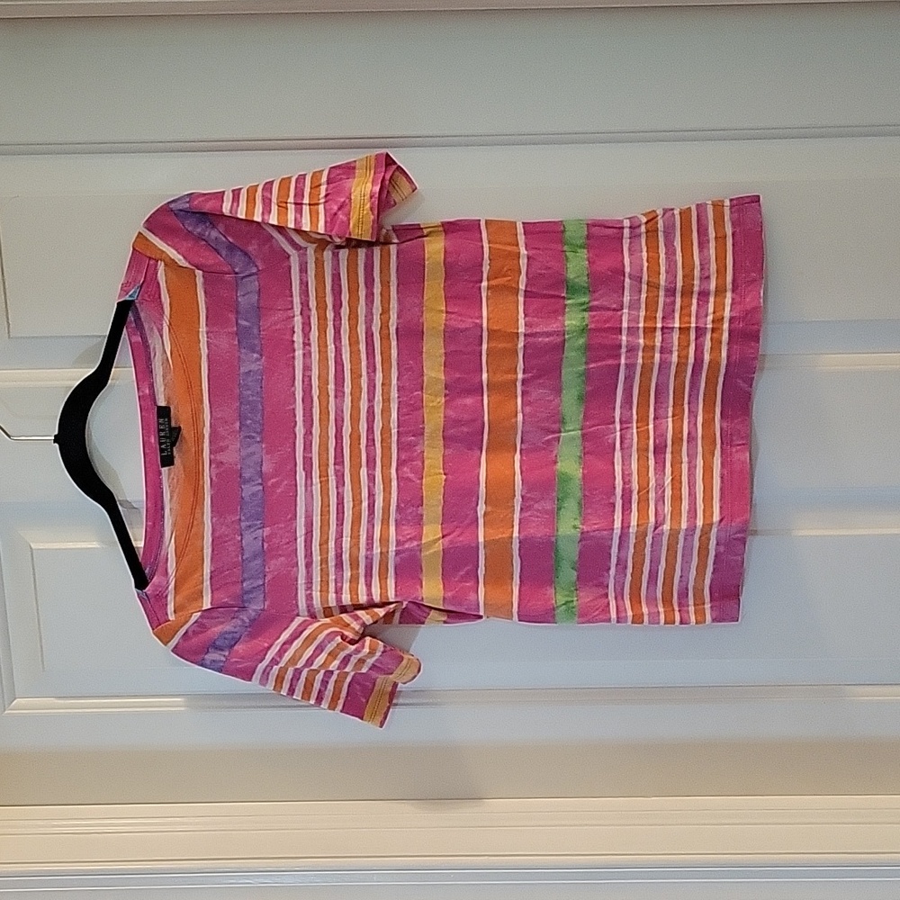 Lauren Ralph Lauren pink cotton striped short sleeve small